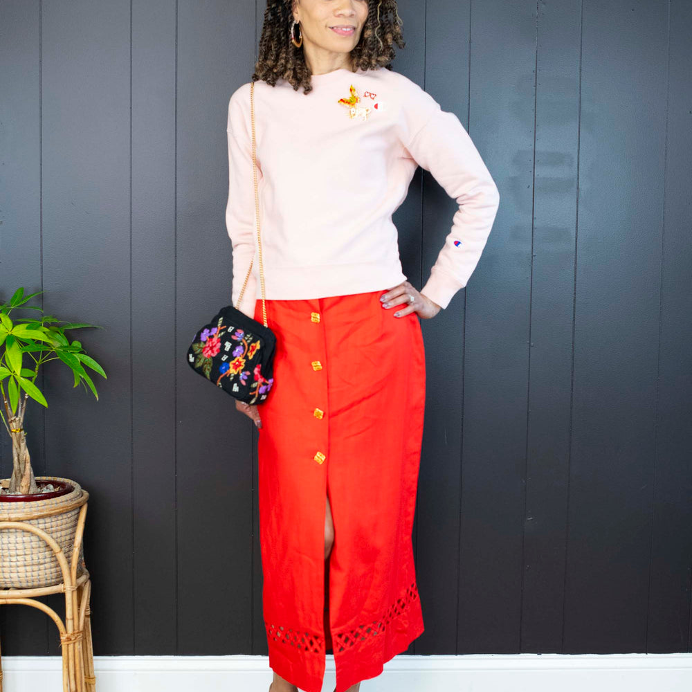 
                      
                        Vintage Red Linen Skirt With Gold Buttons - Size L
                      
                    