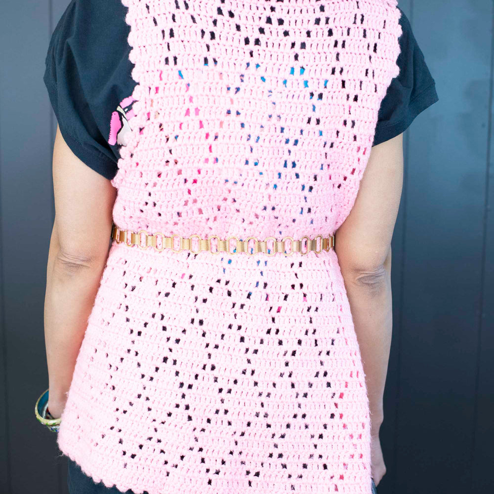 Vintage Handmade Pink Crochet Vest - Size O/S