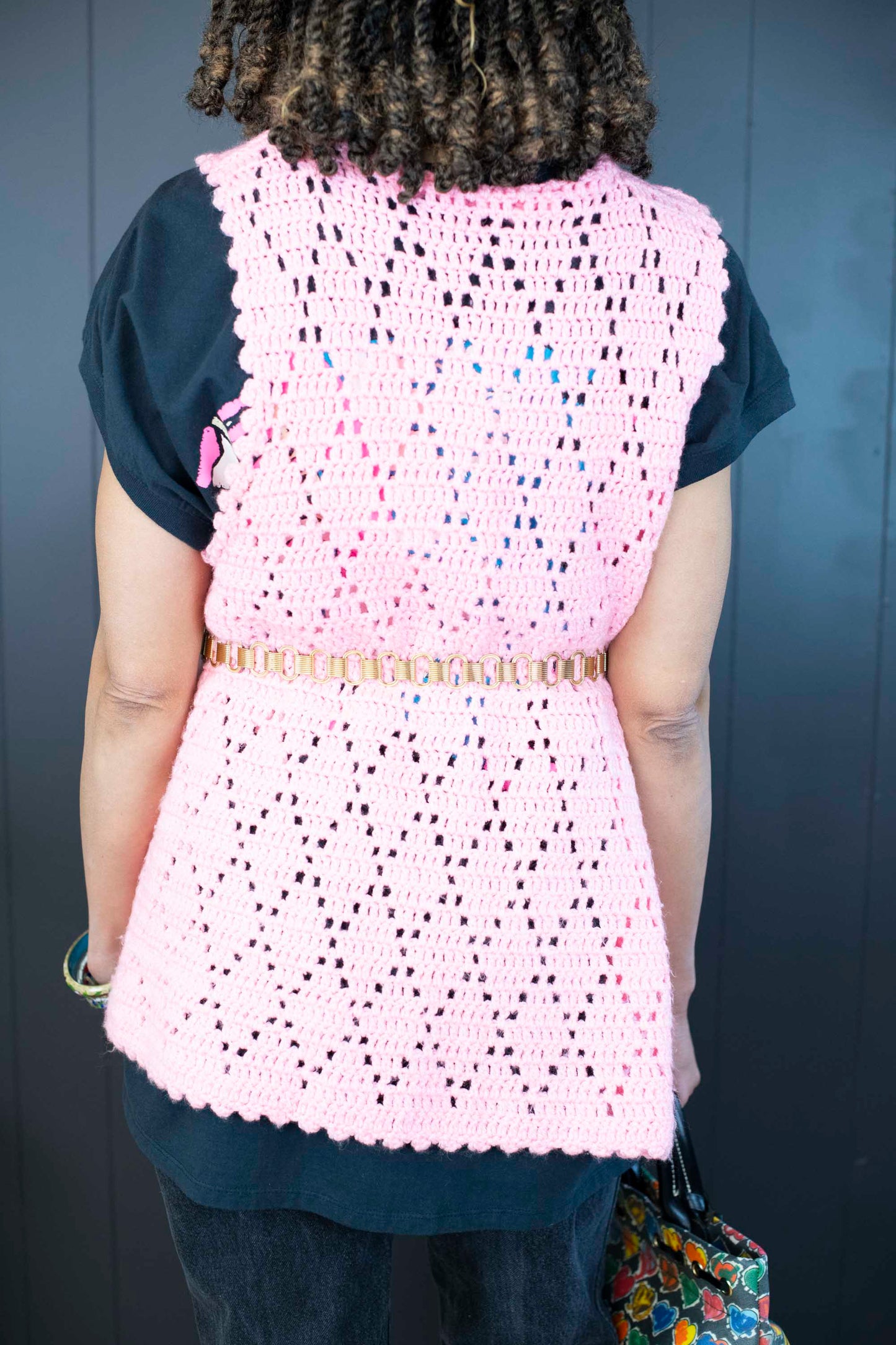 Vintage Handmade Pink Crochet Vest - Size O/S