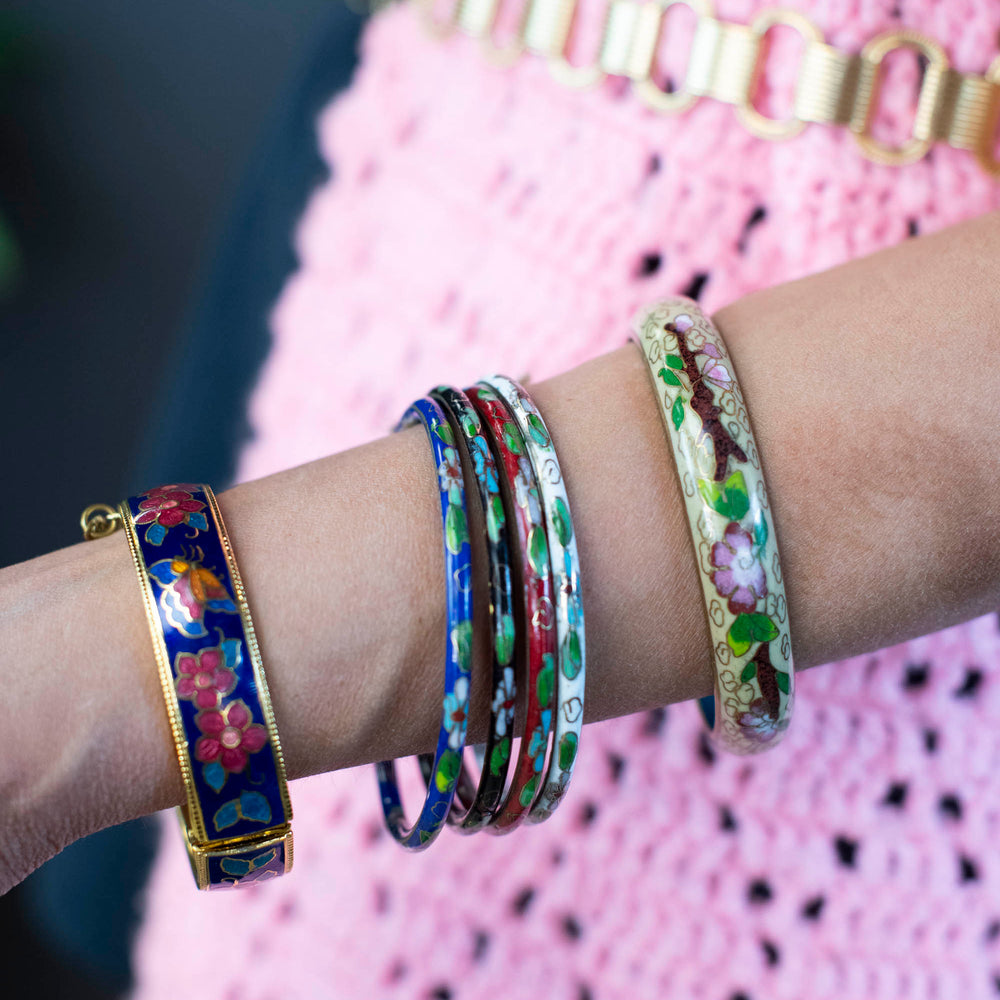 Vintage Cloisonné Floral Bangle