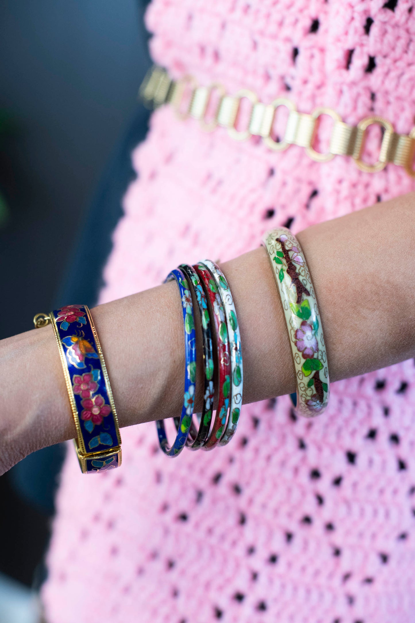 Vintage Cloisonné Floral Bangle