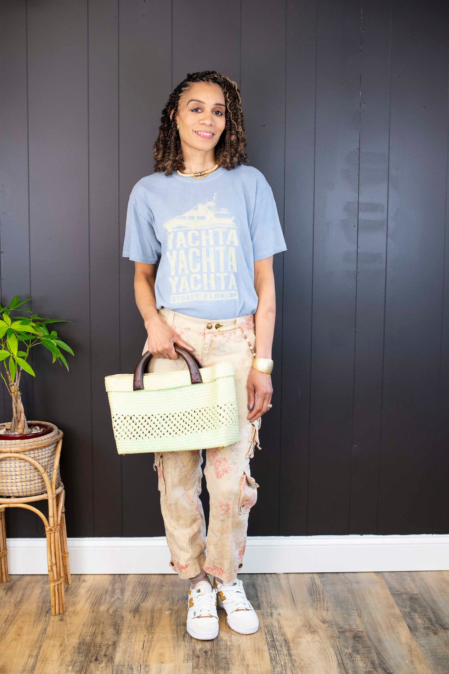 Vintage Handwoven Straw Tote Bag with Wooden Handles