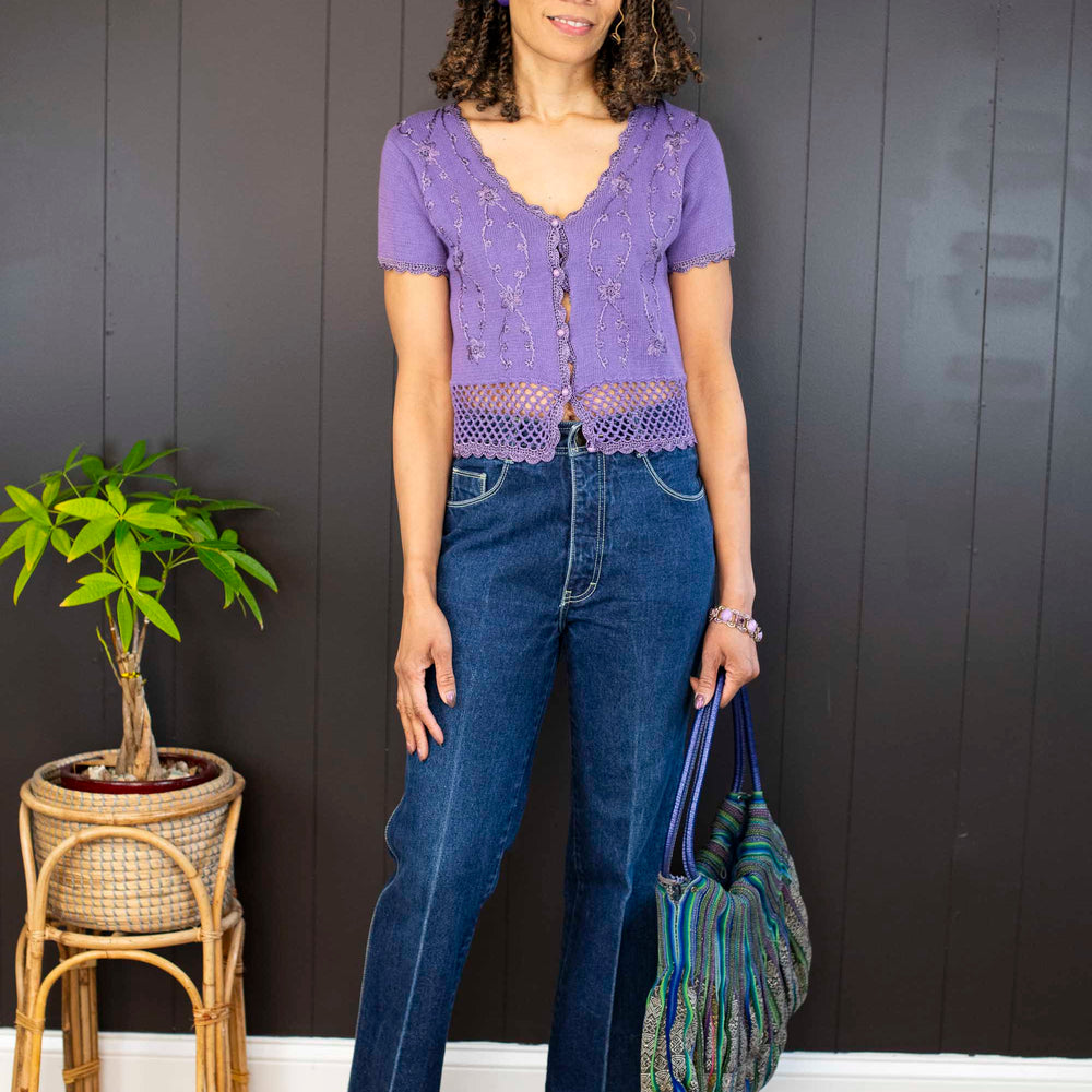 Pre-loved Lavender Knit/Crocheted Cardigan - Size S