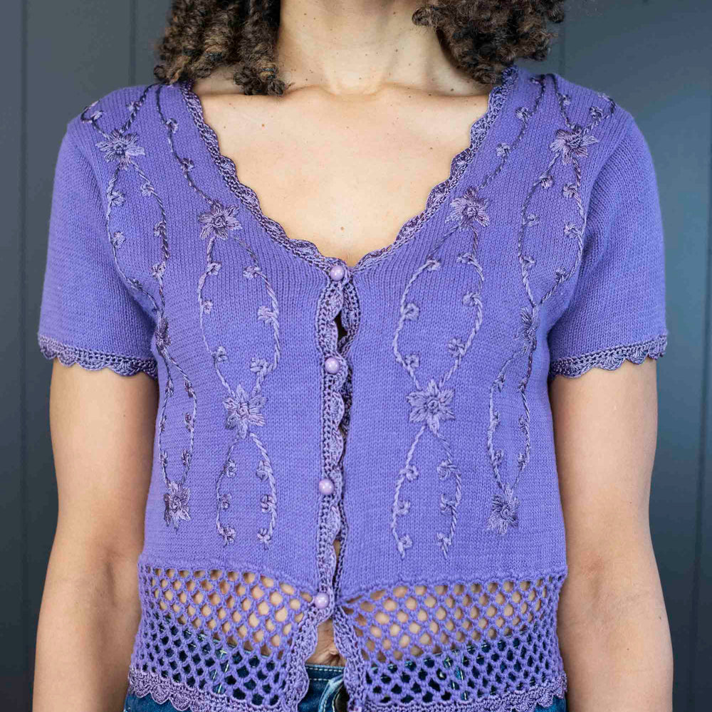 Pre-loved Lavender Knit/Crocheted Cardigan - Size S