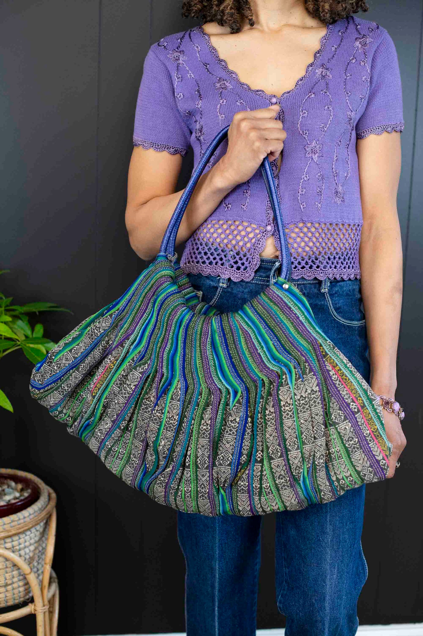 Vintage Bohemian Woven Shoulder Bag – Vibrant & Spacious