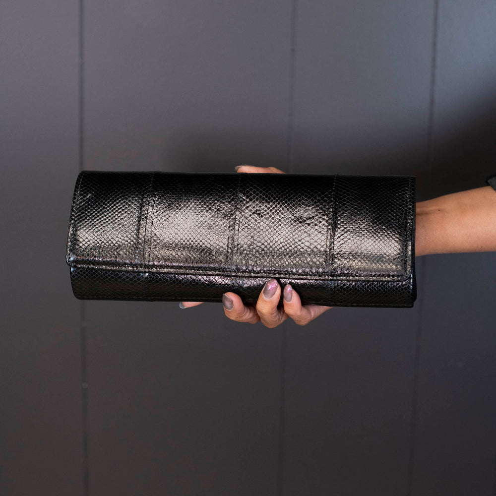 Vintage Black Snakeskin Leather Clutch