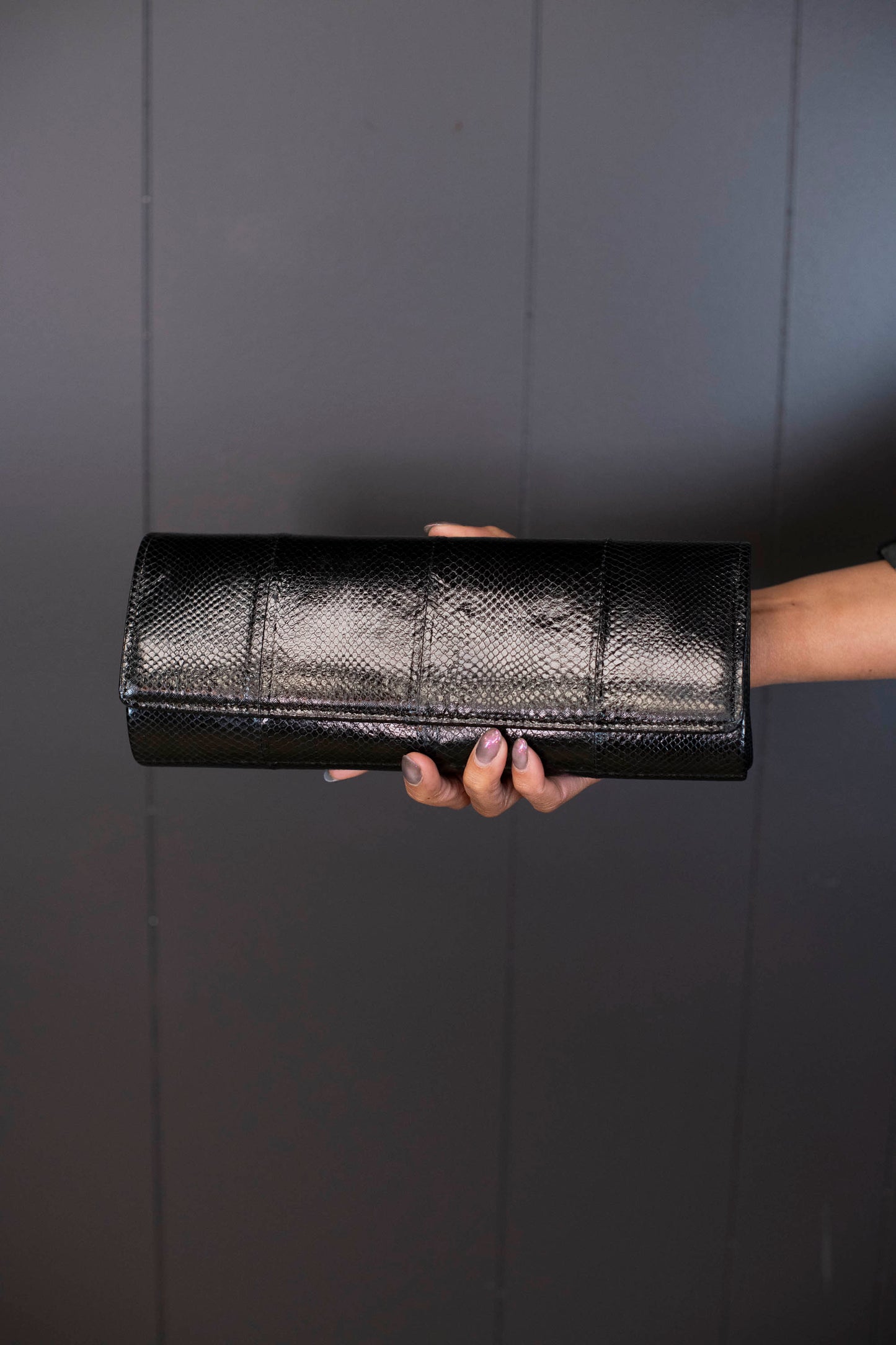 Vintage Black Snakeskin Leather Clutch