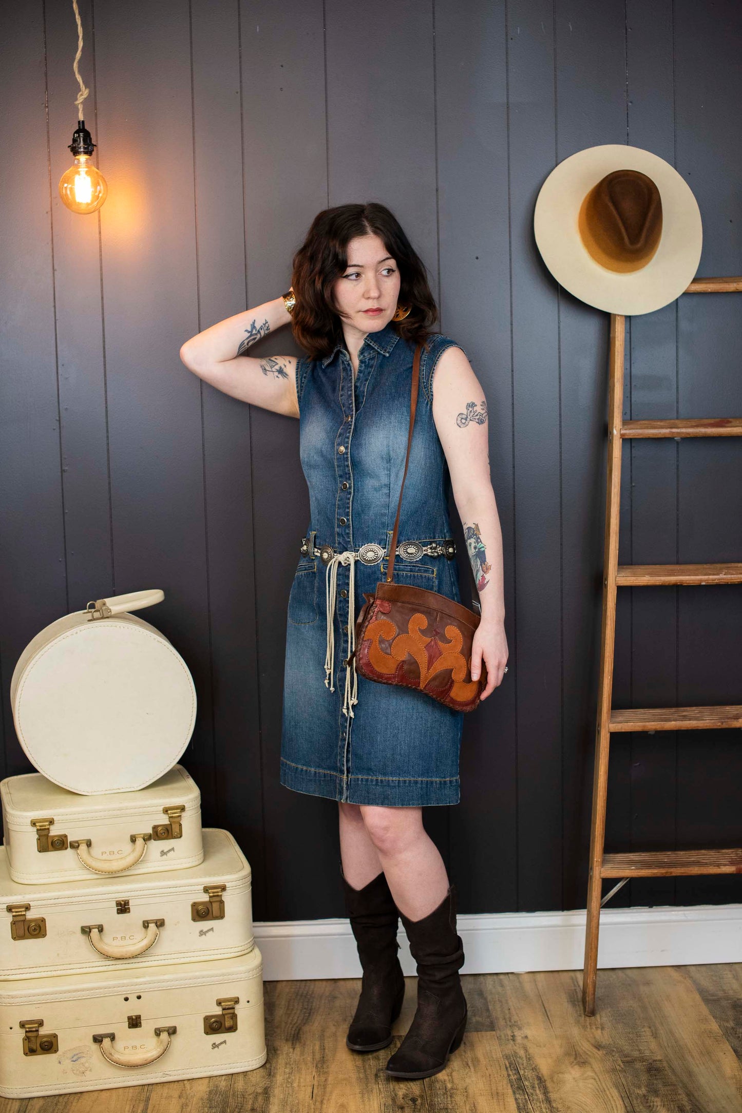 Pre-loved Denim and Concha Belt Dress - Size S