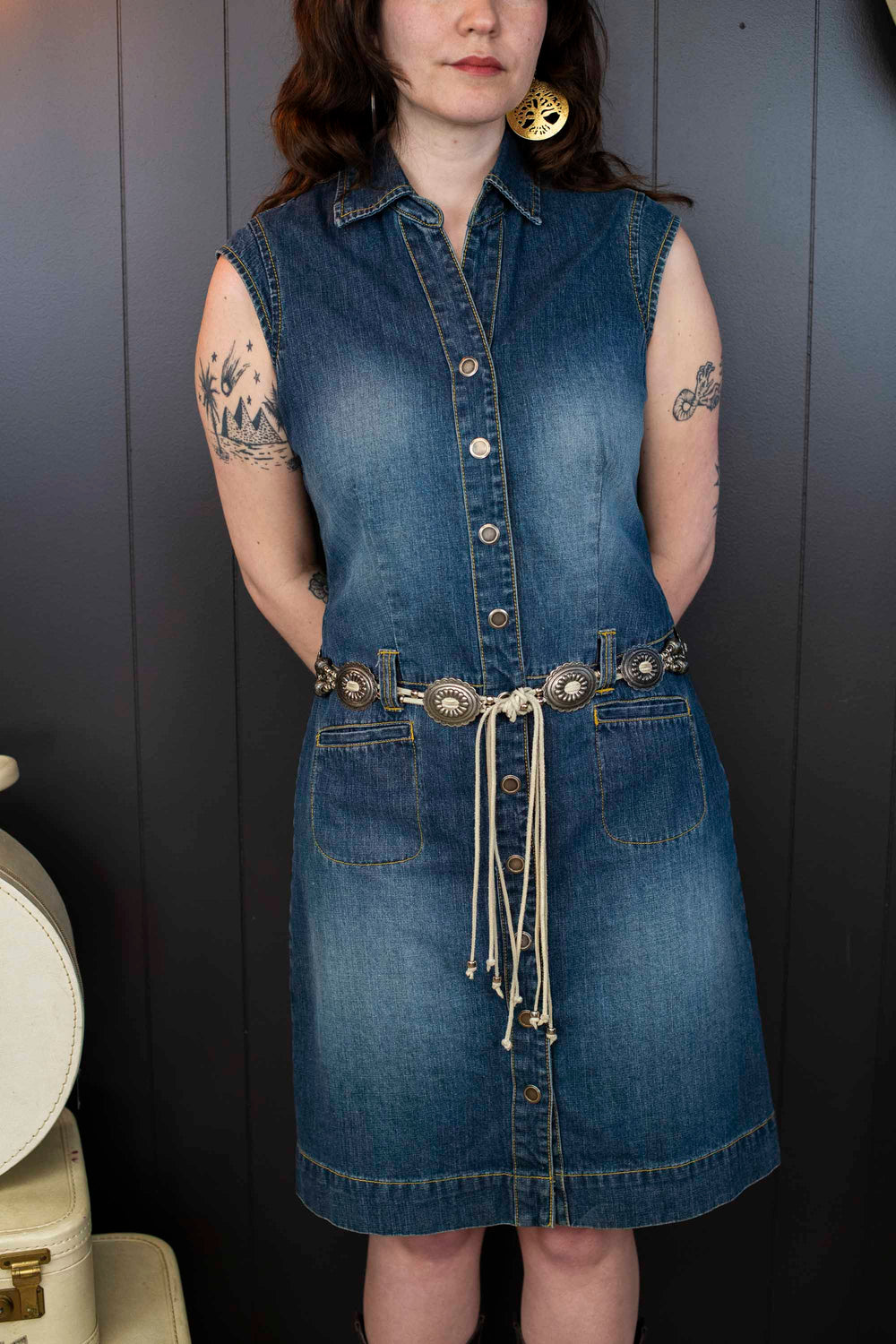 Pre-loved Denim and Concha Belt Dress - Size S