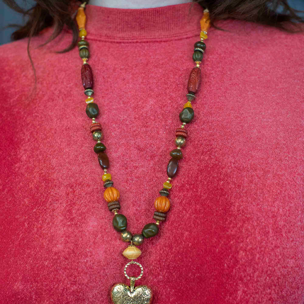 Vintage Bohemian Beaded Heart Pendant Necklace