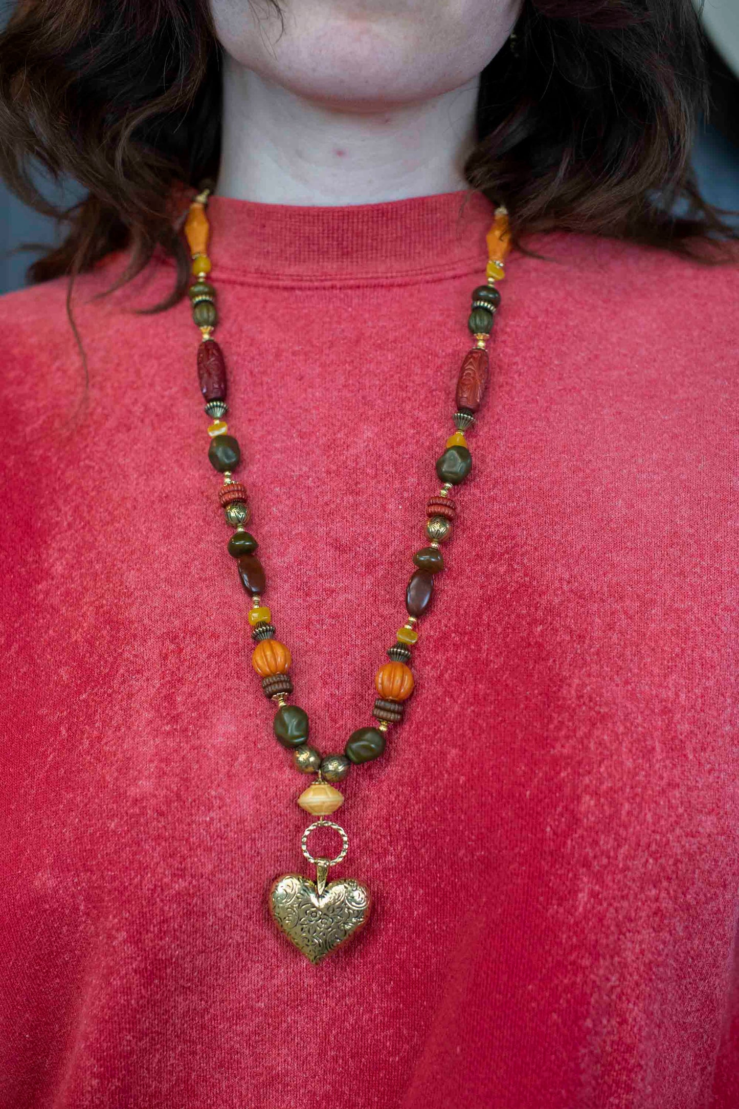 Vintage Bohemian Beaded Heart Pendant Necklace