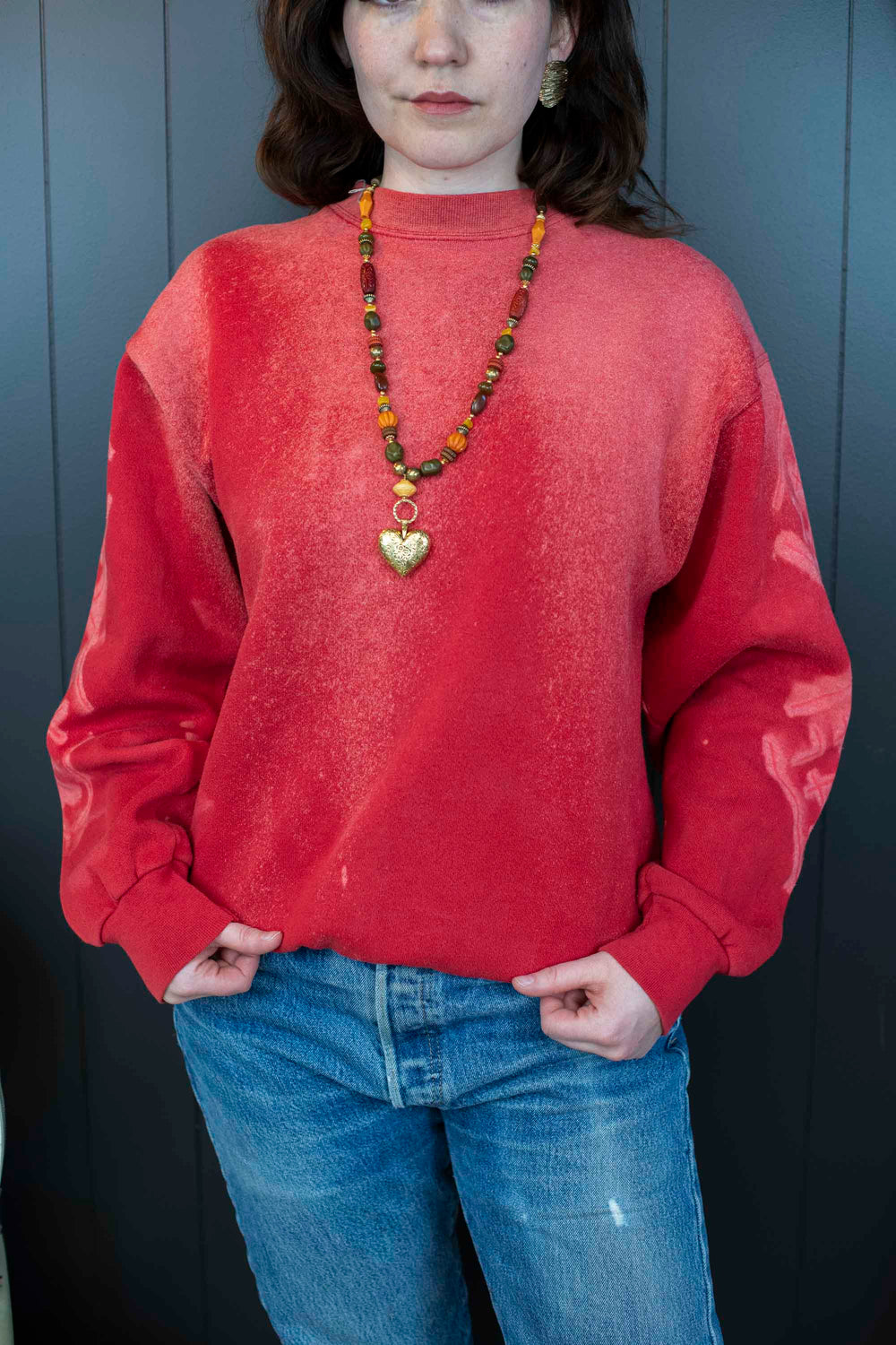 Mode Edit: Red Sweatshirt With Bleached Out Mara Logo - Size L