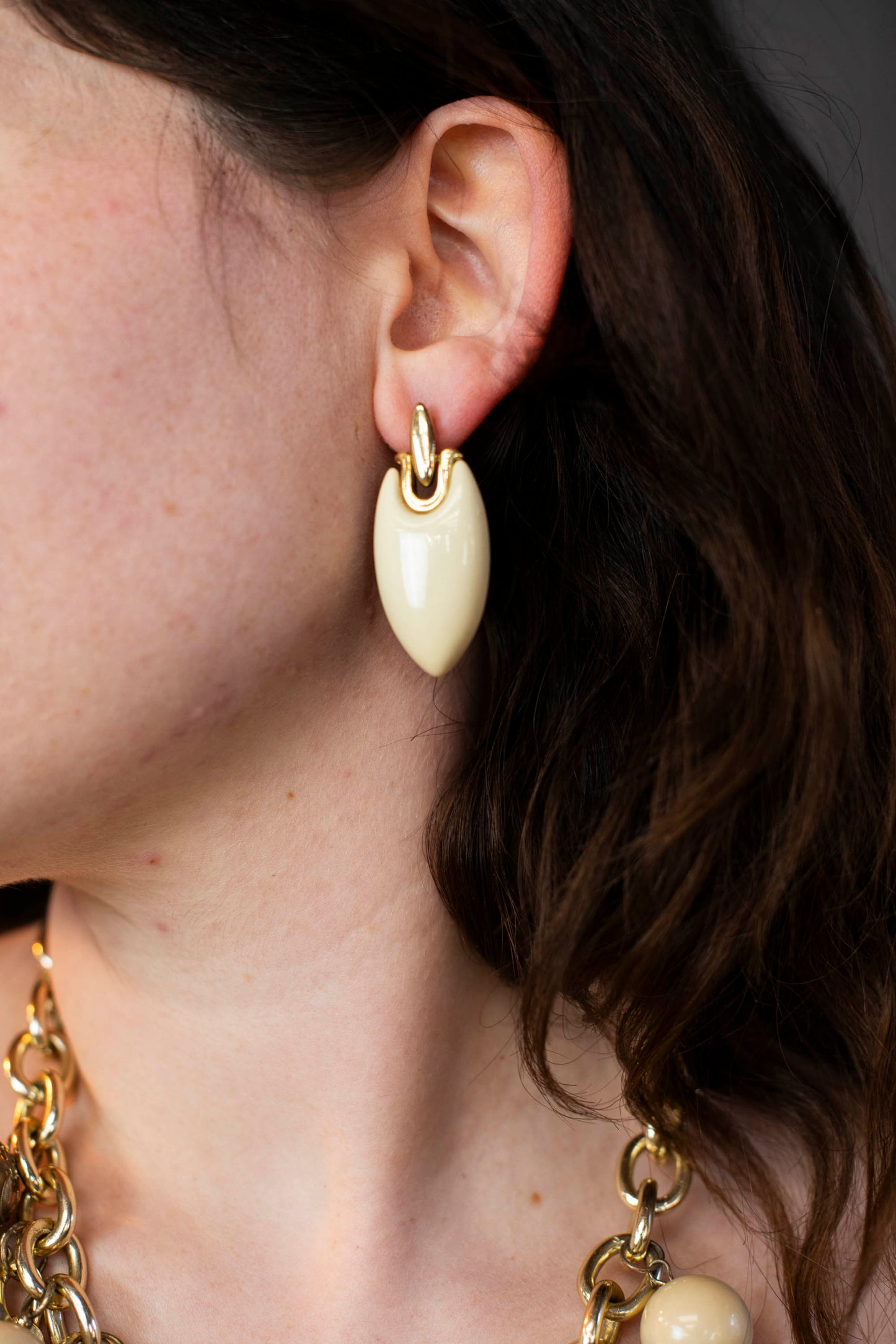 Vintage Cream & Gold Statement Earrings