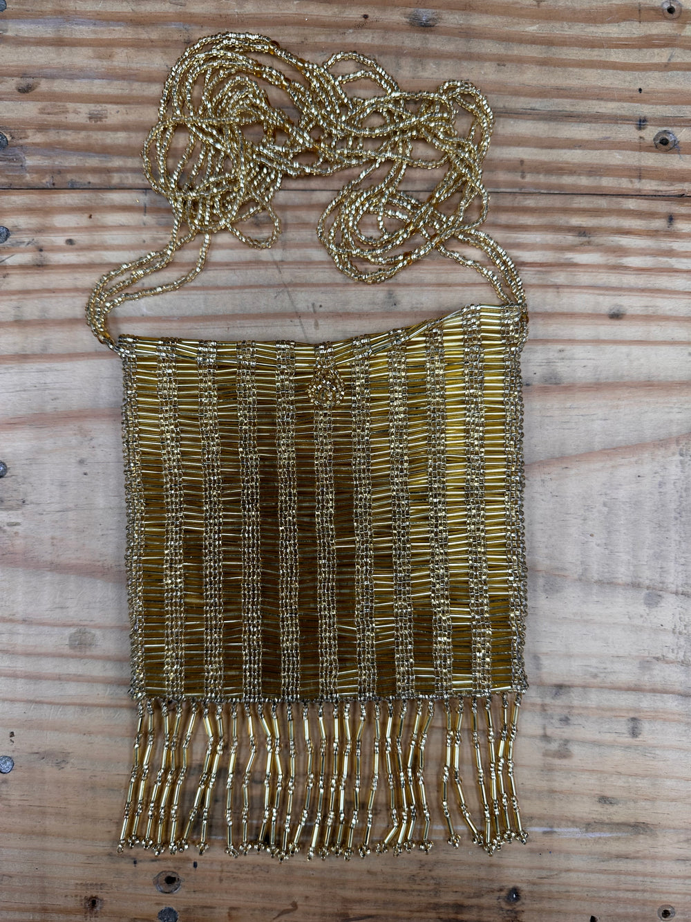 Vintage gold sequins purse with fringe