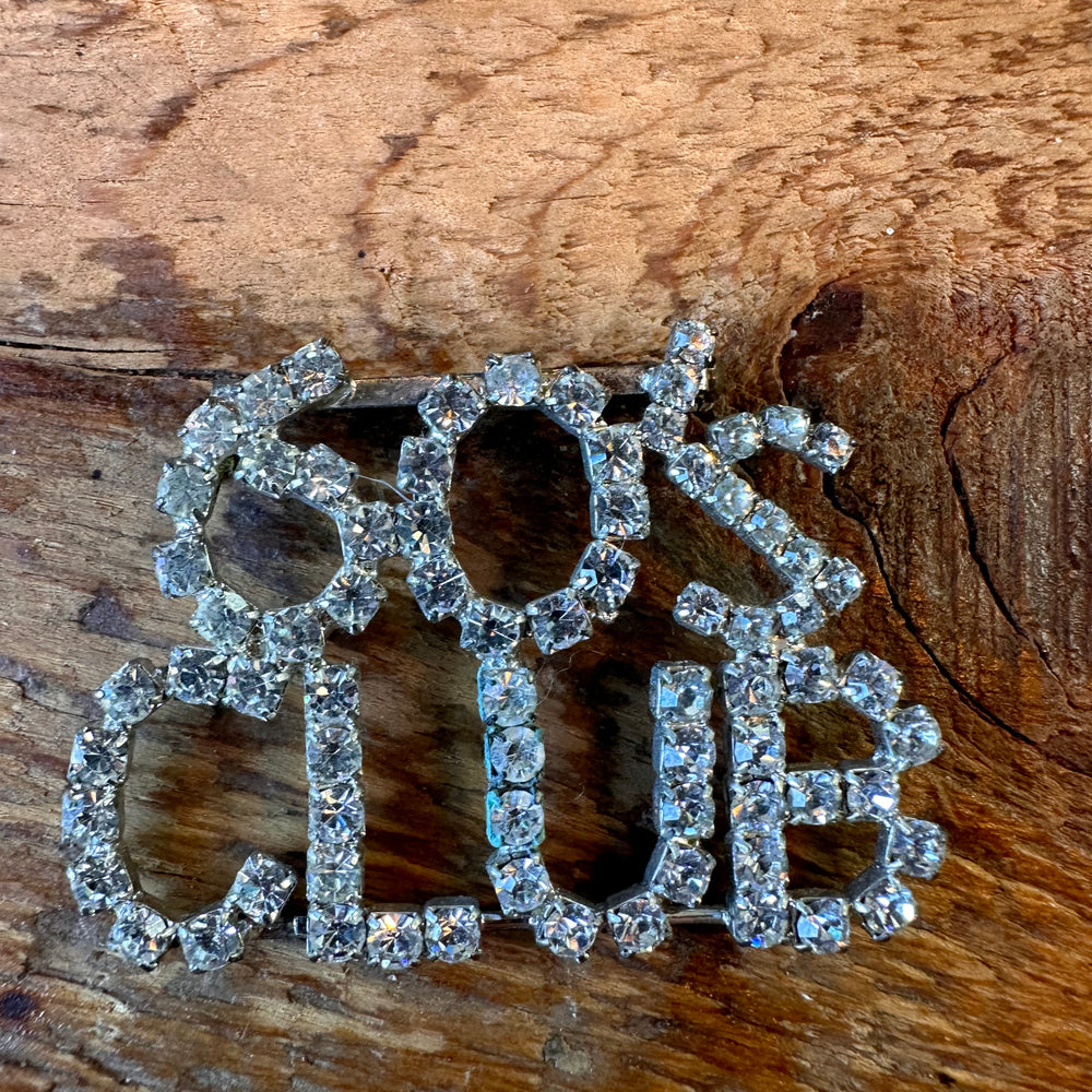 60s club rhinestone brooch