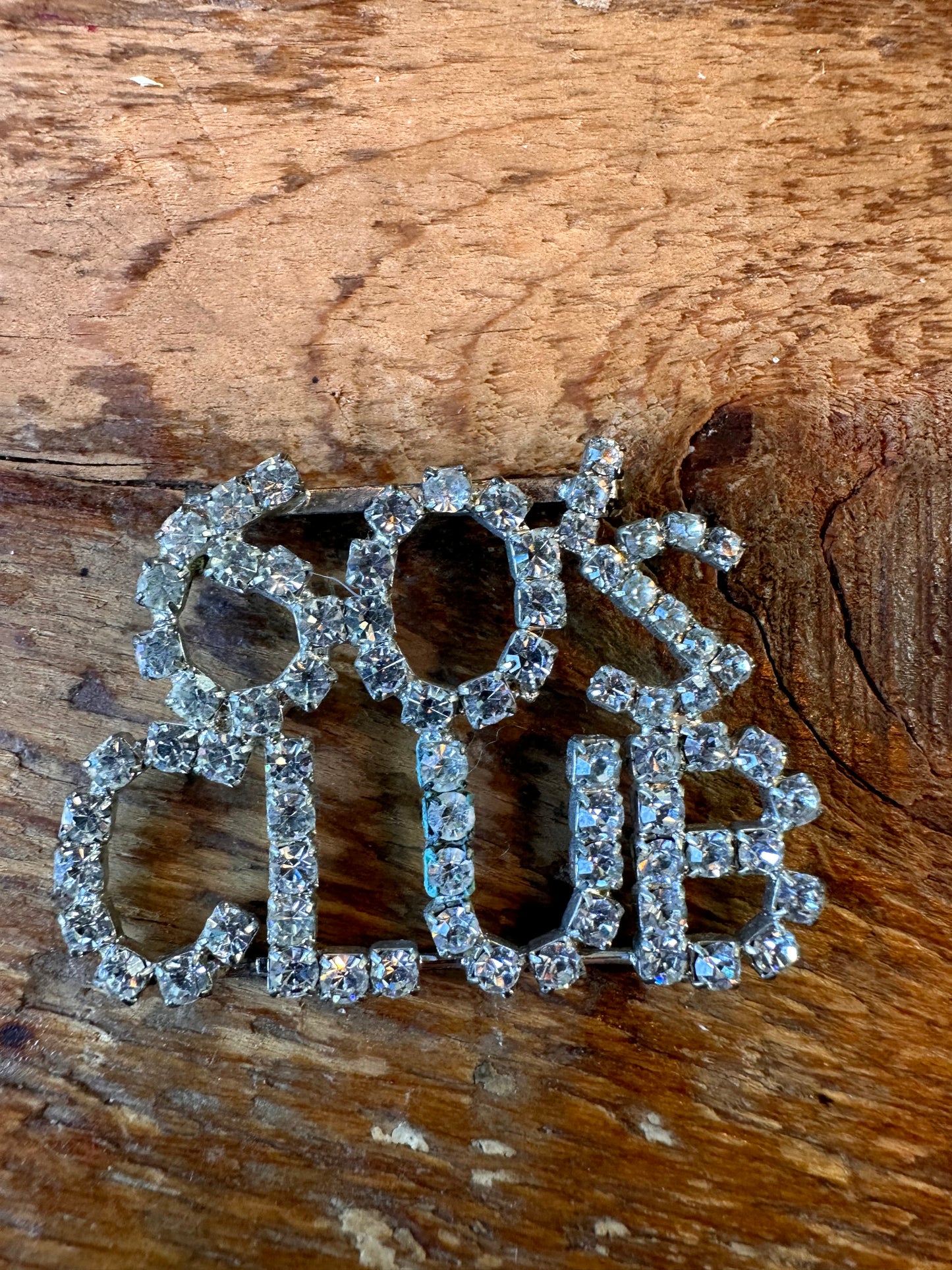 60s club rhinestone brooch