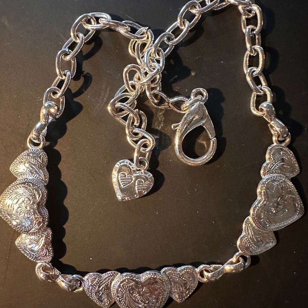 Vintage three heart silver necklace