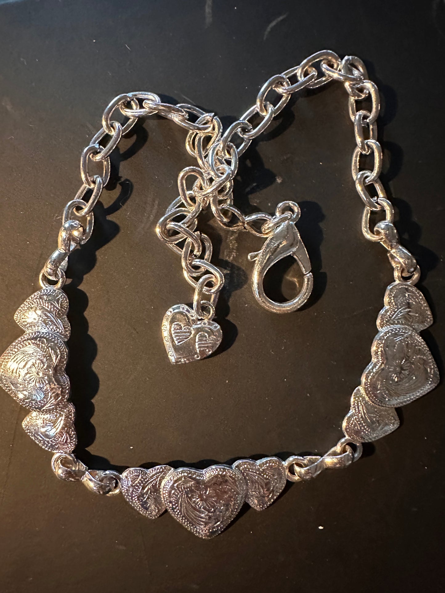 Vintage three heart silver necklace