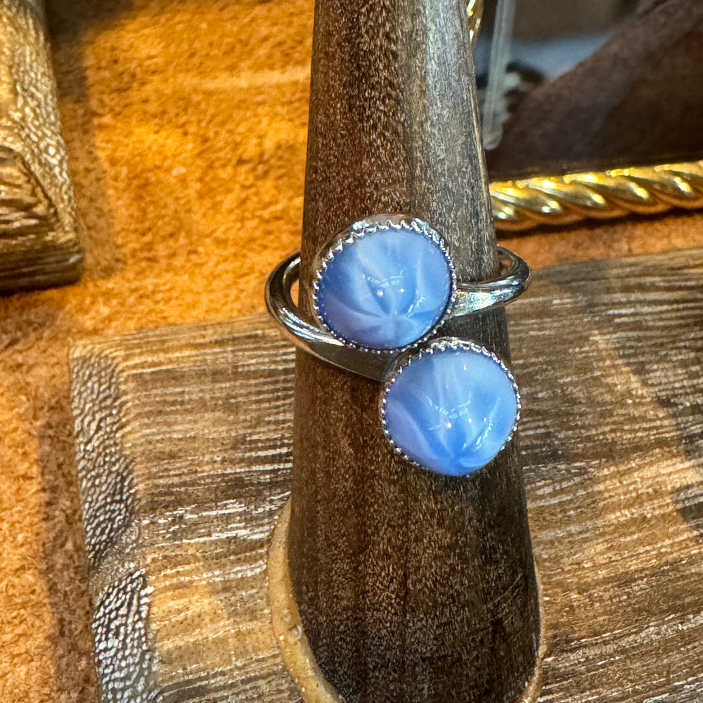 Vintage Silver Ring with 2 Milky Blue Stones