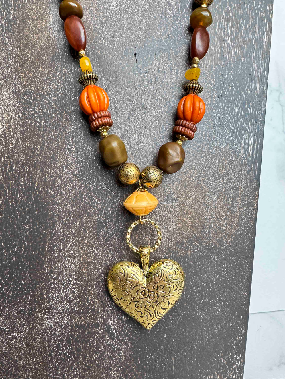 Vintage Bohemian Beaded Heart Pendant Necklace