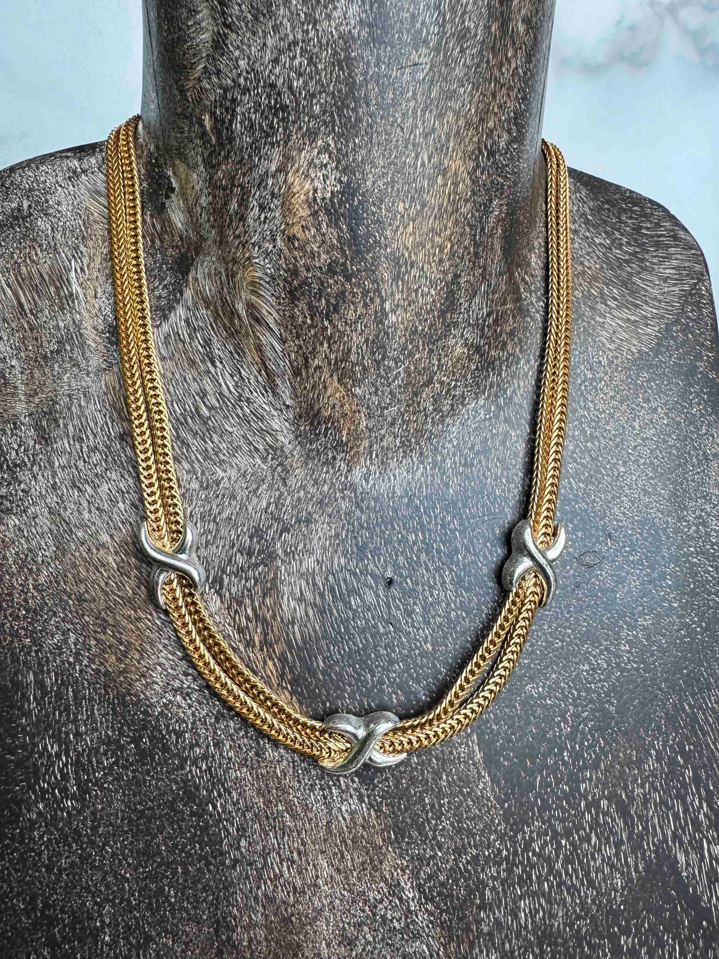 Vintage Gold & Silver Knot Chain Necklace