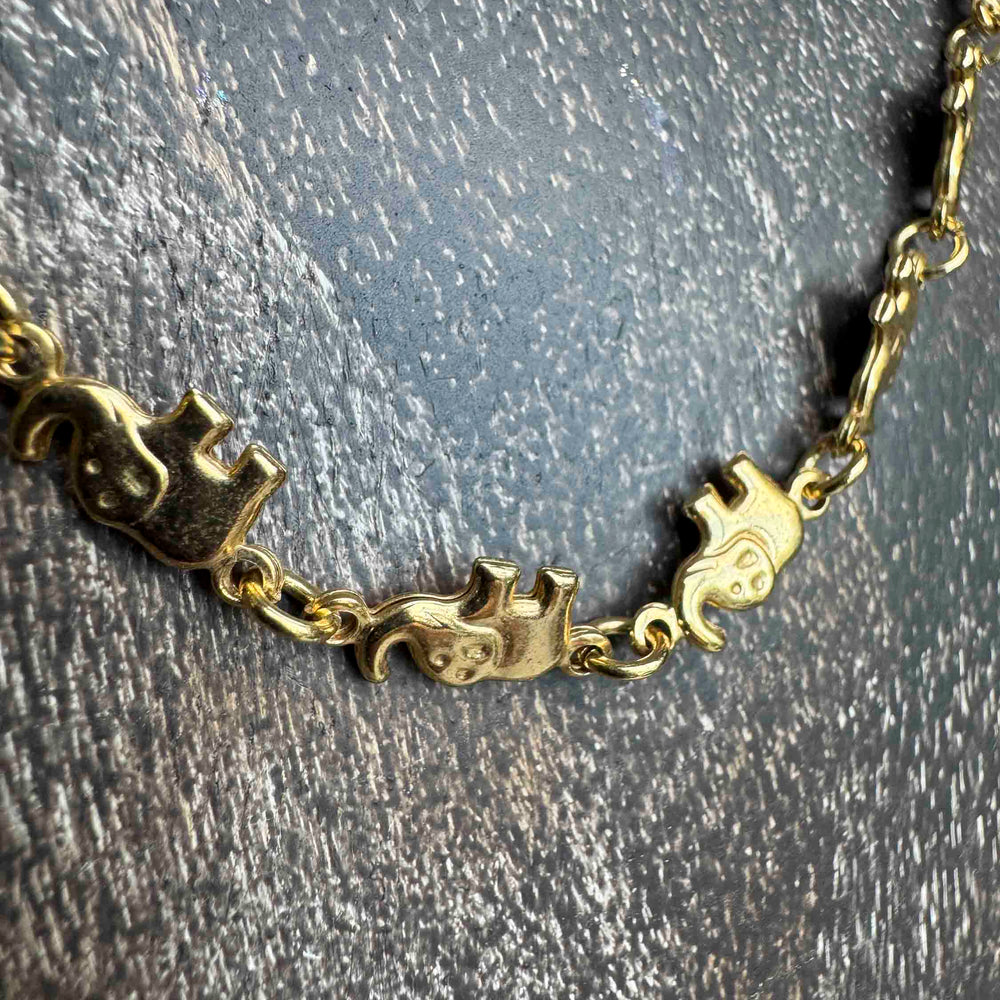 Vintage Golden Elephant Link Necklace