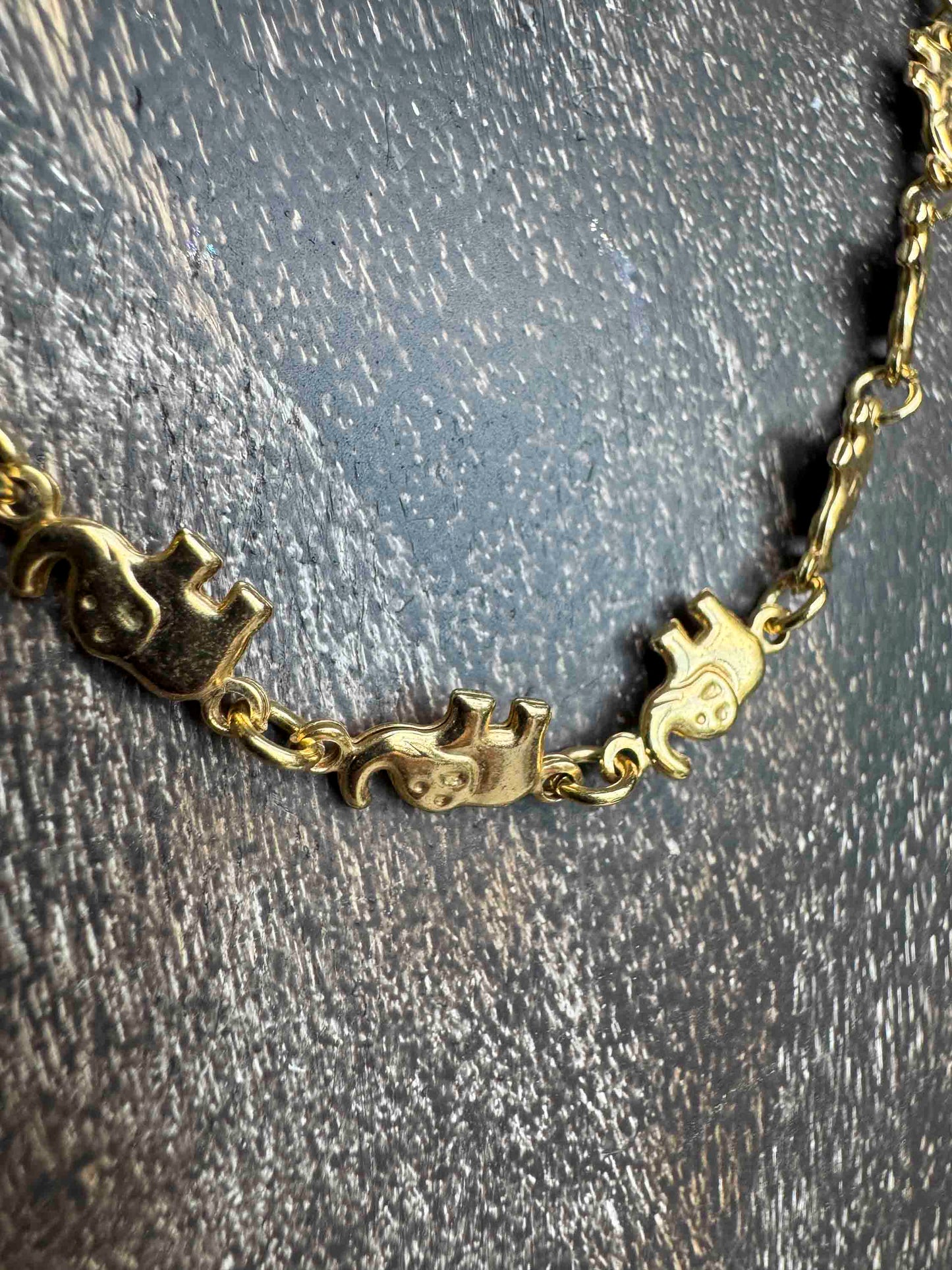 Vintage Golden Elephant Link Necklace