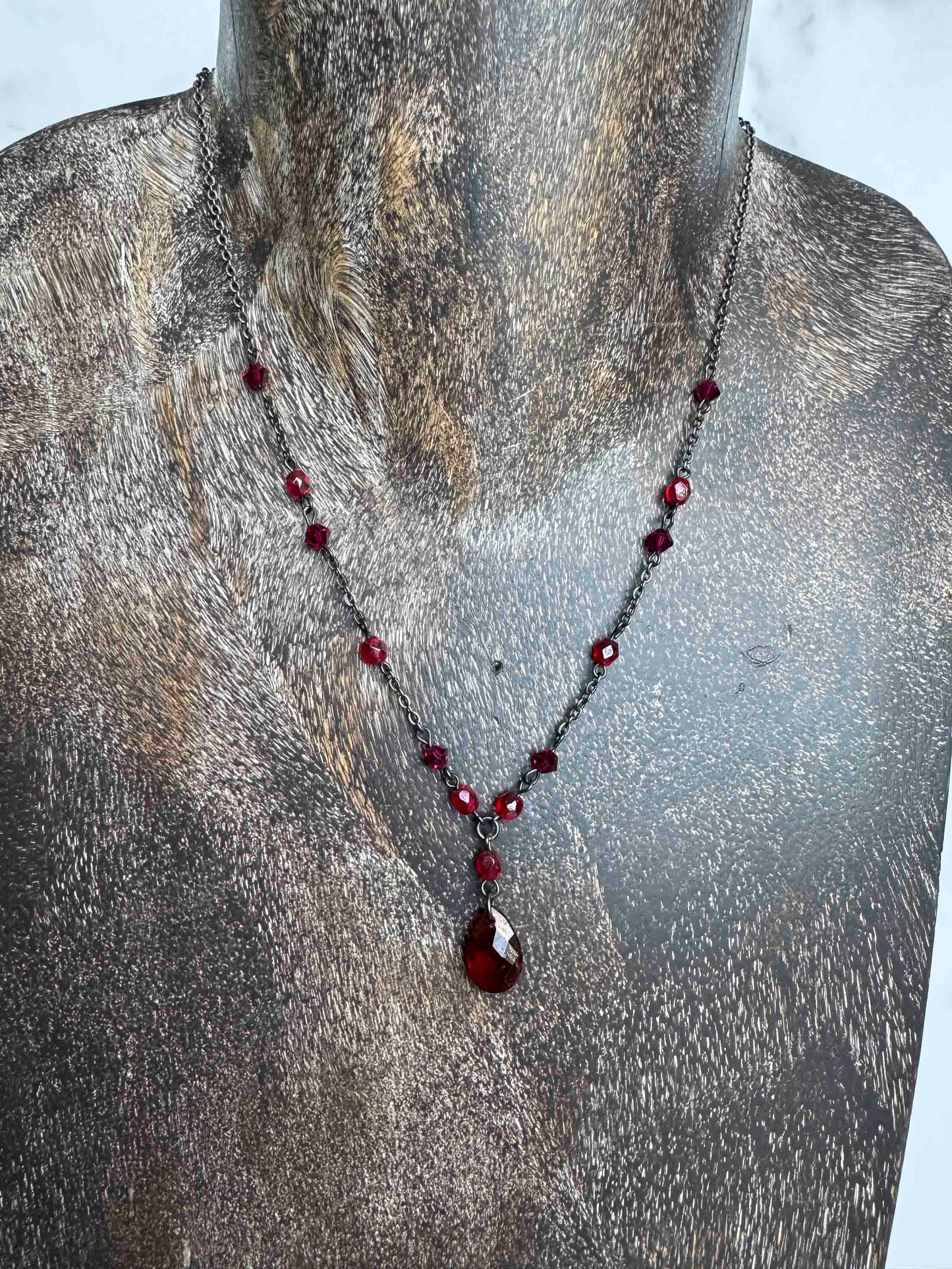 Pre-Loved Crimson Drop Beaded Necklace