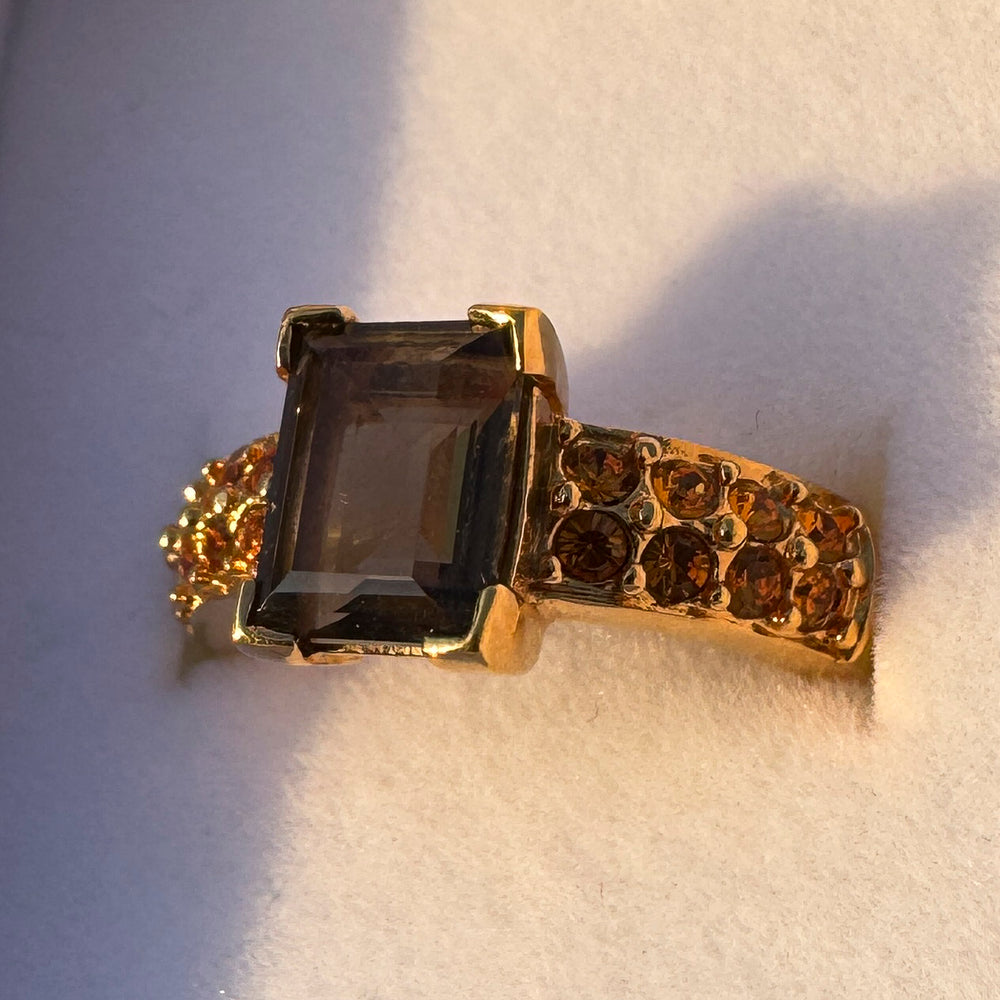 
                      
                        Vintage Golden Swarovski Smoky Quartz Statement Ring – Size 6
                      
                    