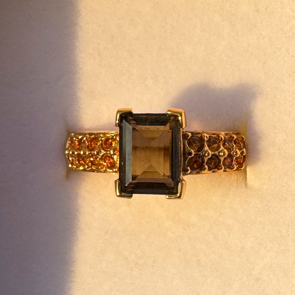 Vintage Golden Swarovski Smoky Quartz Statement Ring – Size 6