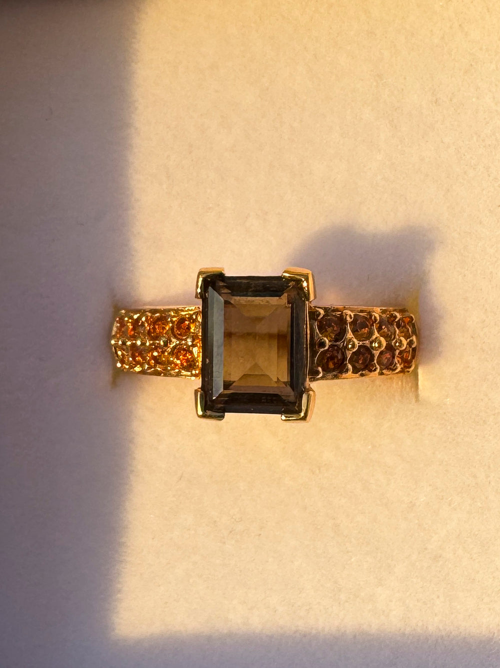 Vintage Golden Swarovski Smoky Quartz Statement Ring – Size 6