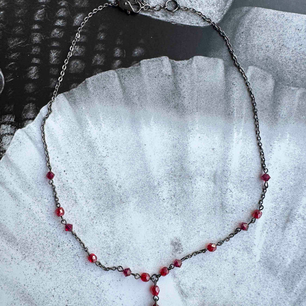 Pre-Loved Crimson Drop Beaded Necklace