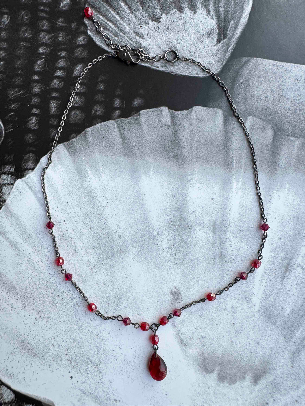 Pre-Loved Crimson Drop Beaded Necklace