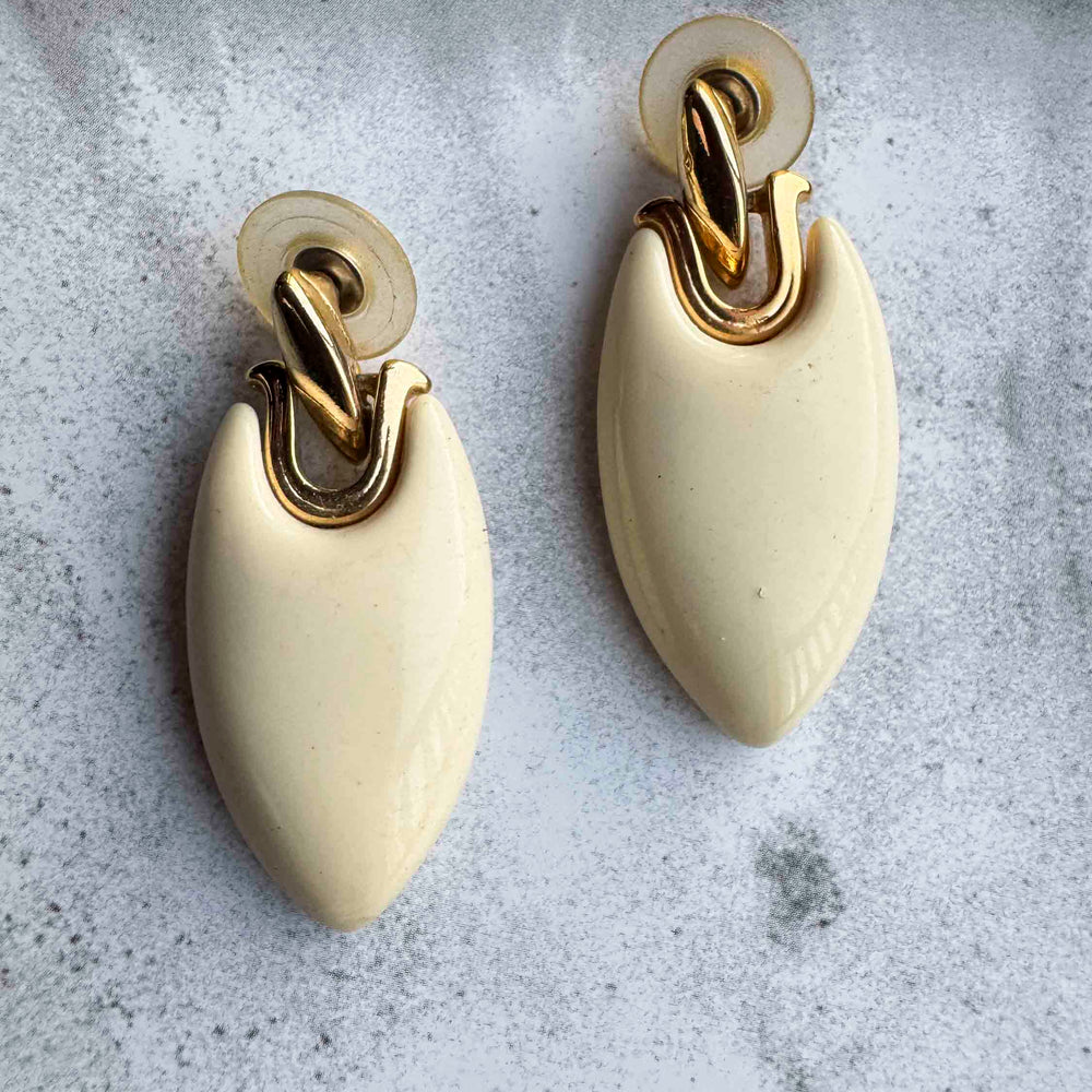 Vintage Cream & Gold Statement Earrings