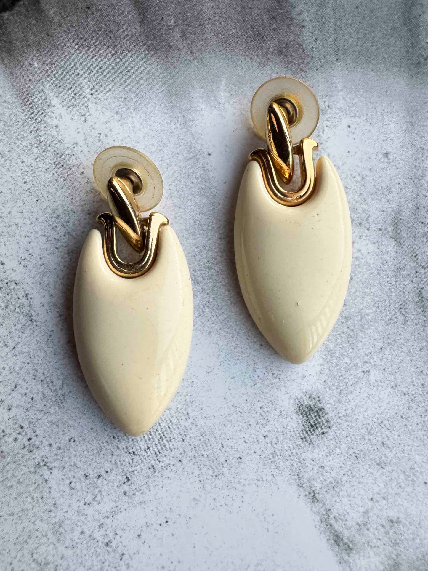 Vintage Cream & Gold Statement Earrings