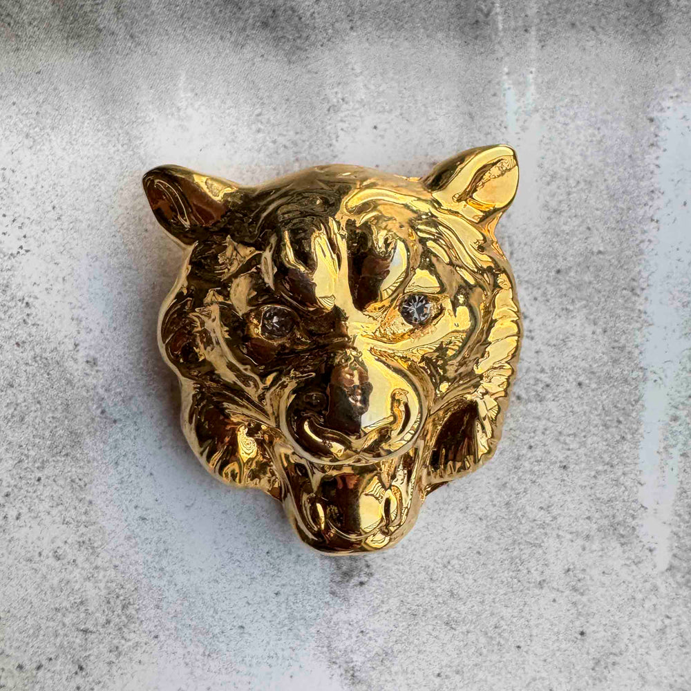 New Nadia Gimenes Gold Wolf Pin with Crystal Eyes