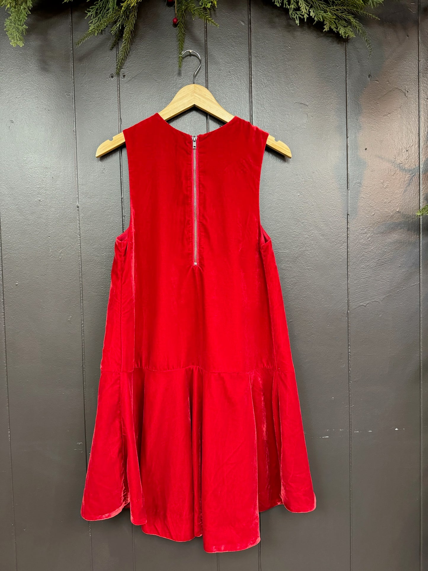 Mode Edit: Vintage Red Velvet Holiday Dress with Brooch