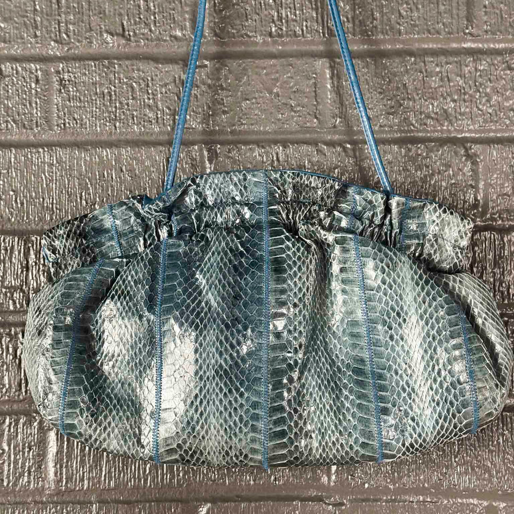 Vintage Lauren Alexandra Blue Snake Embossed Leather Purse