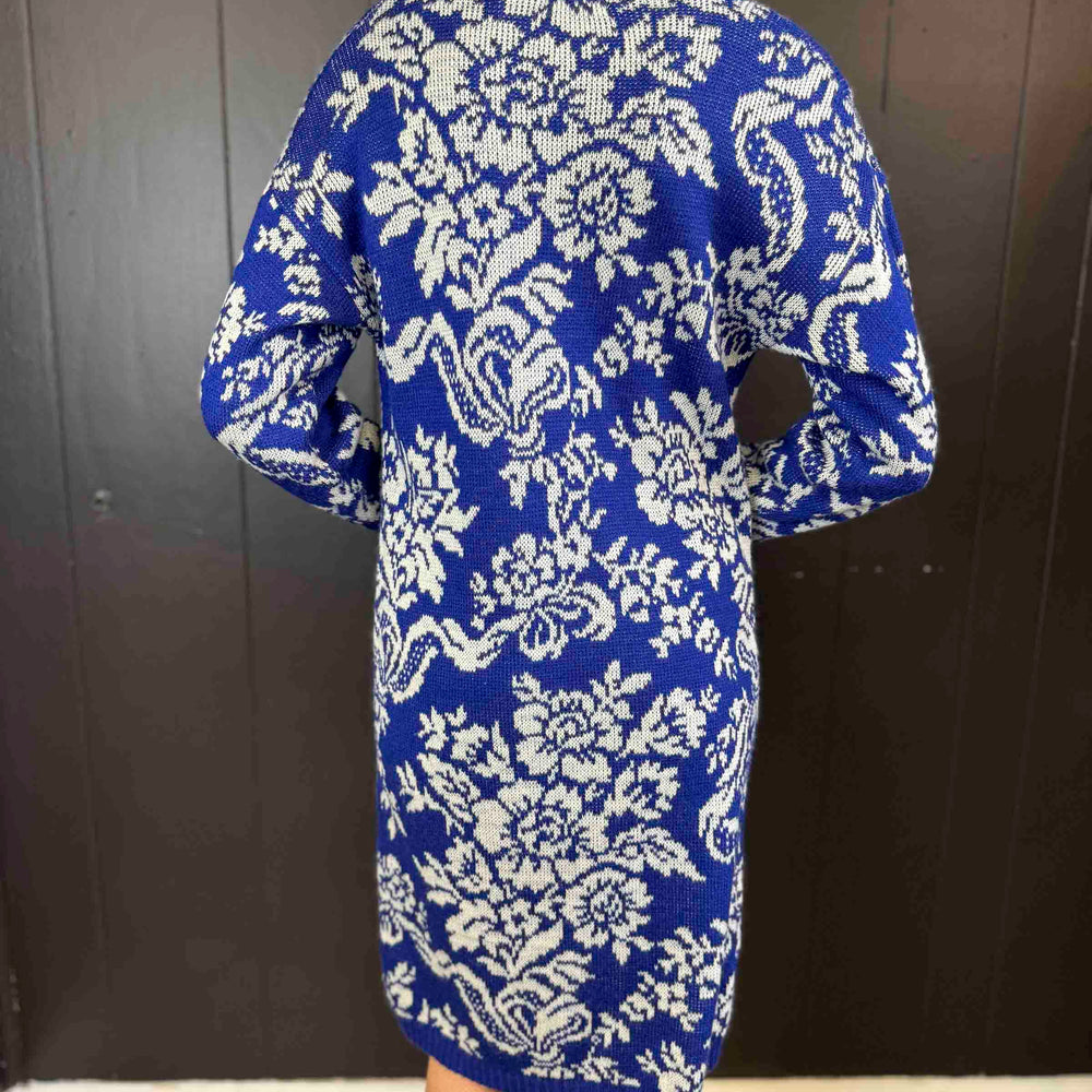 Mode Edit: Vintage Blue and White Floral Sweater Dress, Size S