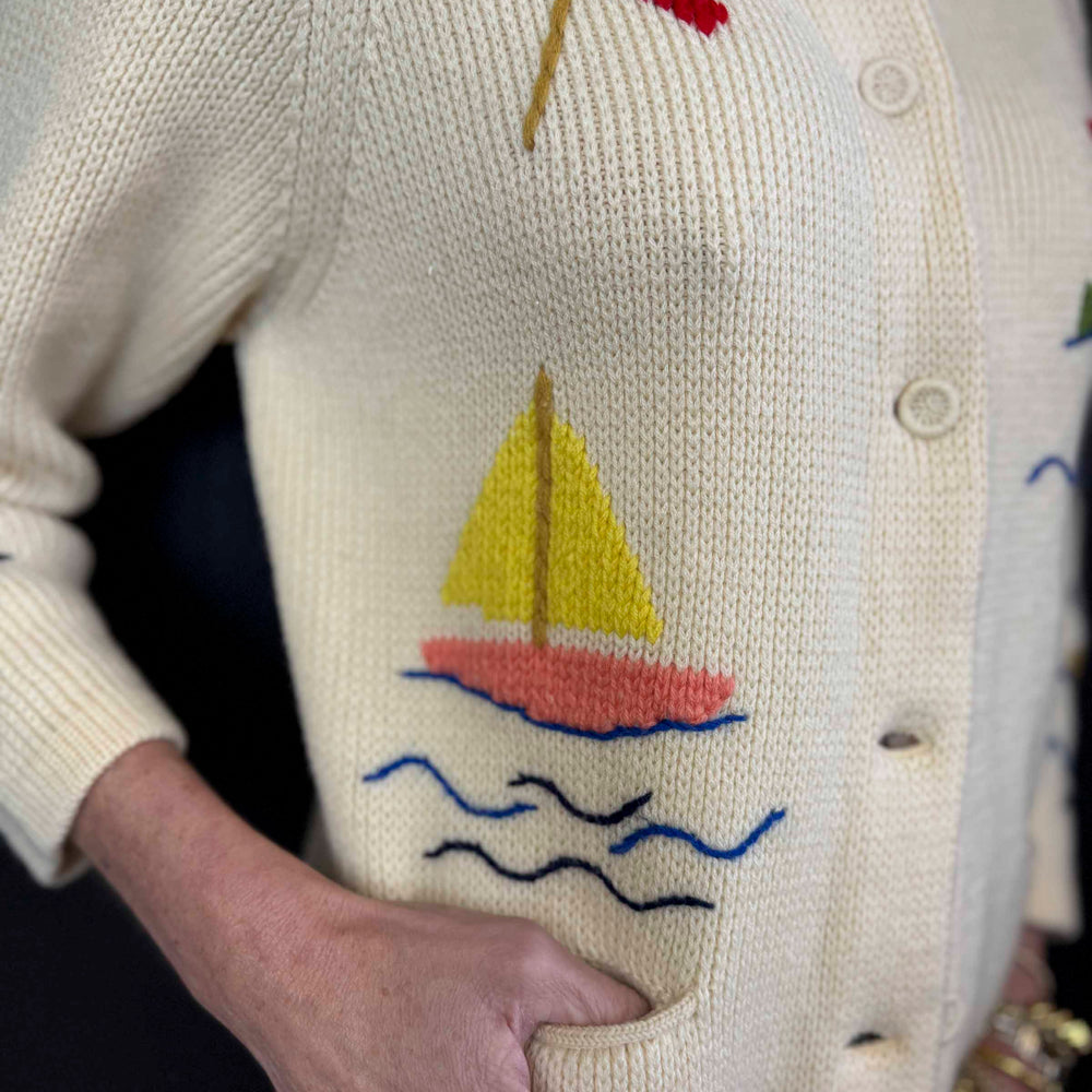 
                      
                        Vintage Dorce Sailboat Cream Button Up Sweater - Size M
                      
                    