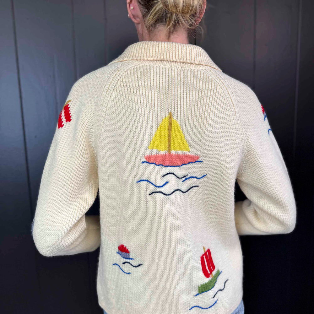 
                      
                        Vintage Dorce Sailboat Cream Button Up Sweater - Size M
                      
                    