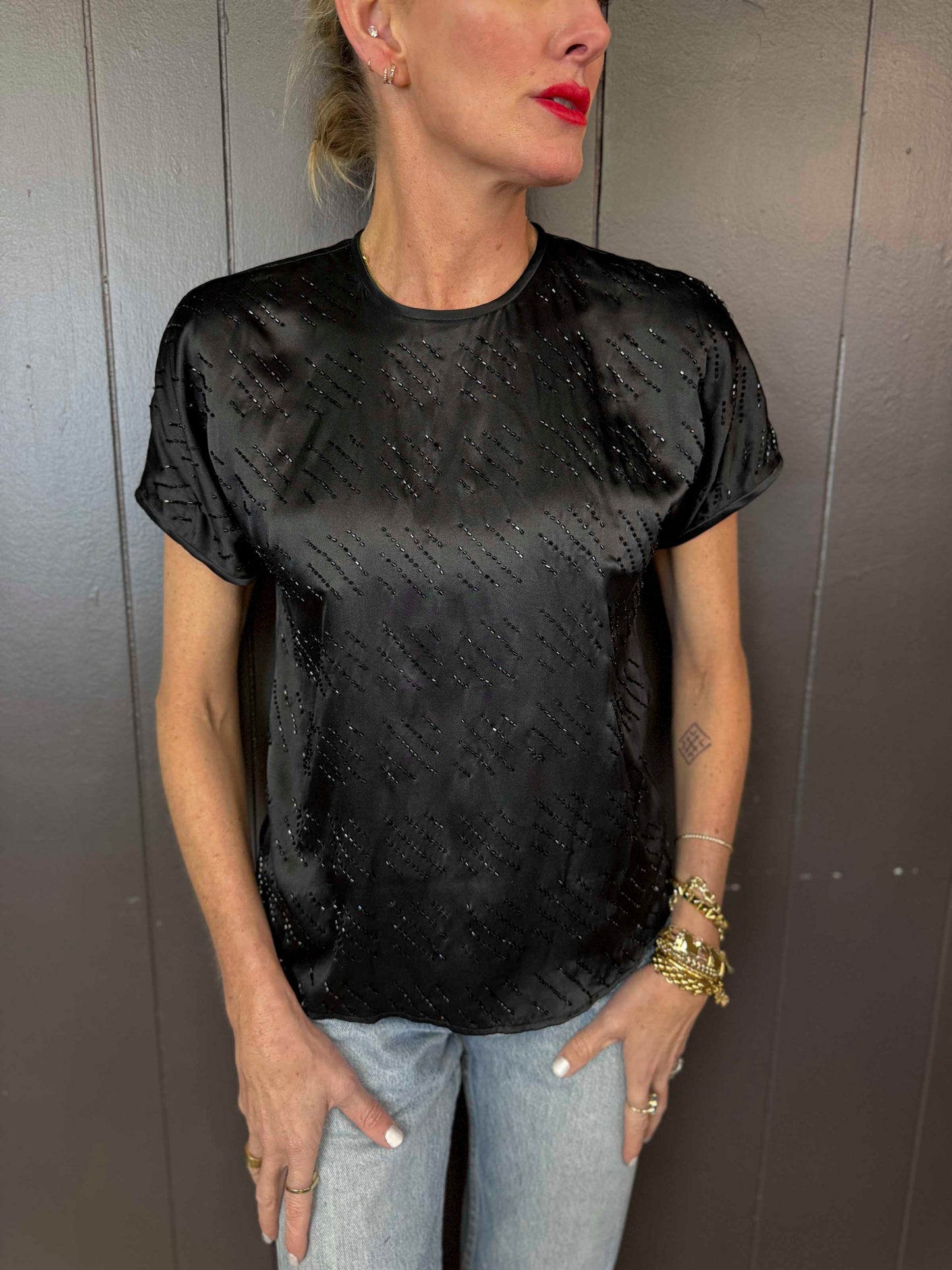 Vintage Jones NY Sequined Black Top