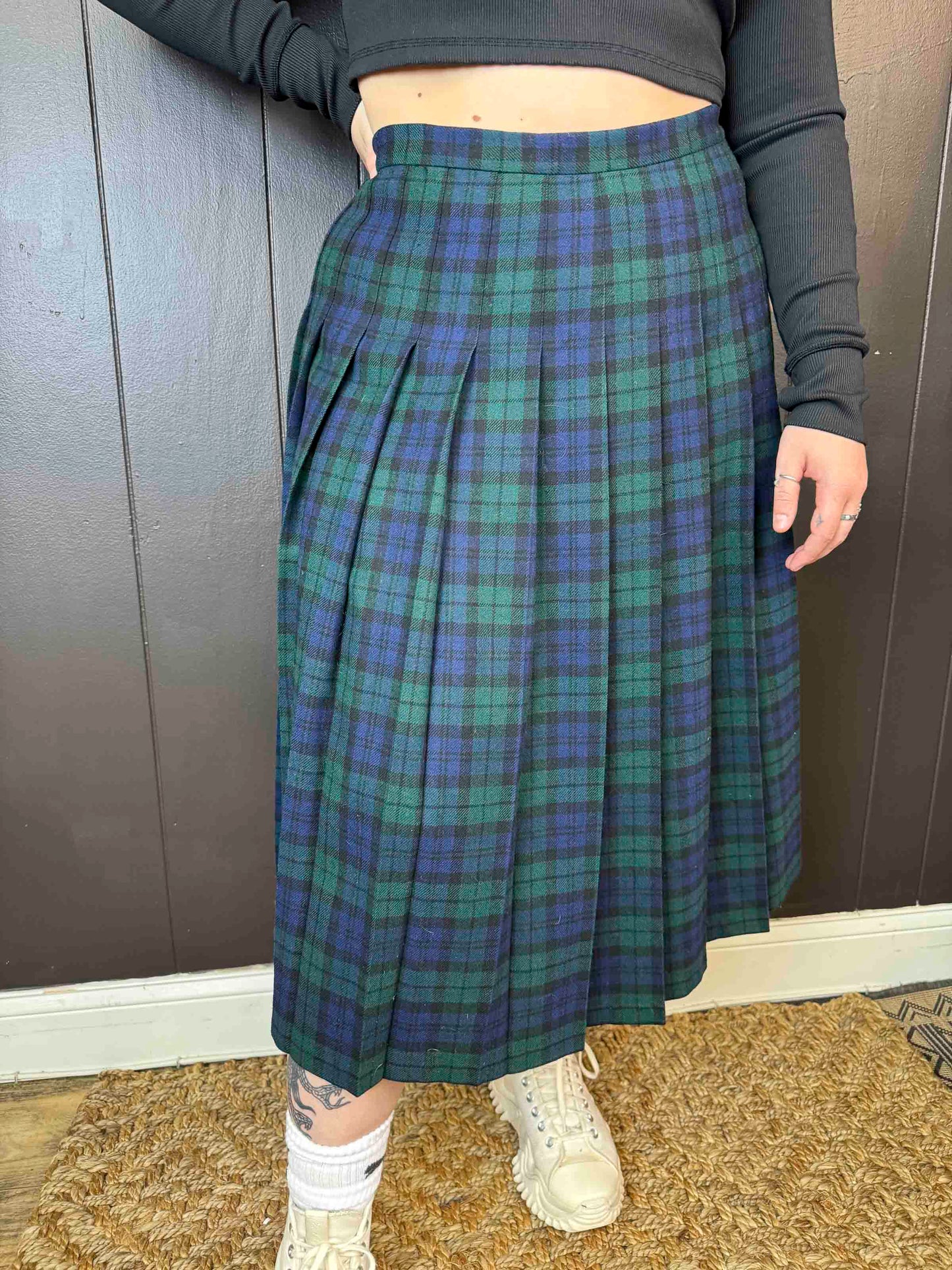 Vintage Plaid Midi Skirt