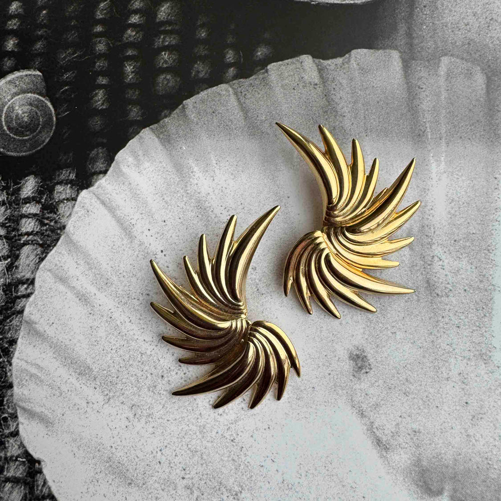 
                      
                        Vintage Gold Statement Earrings – Sculptural Wing Design
                      
                    