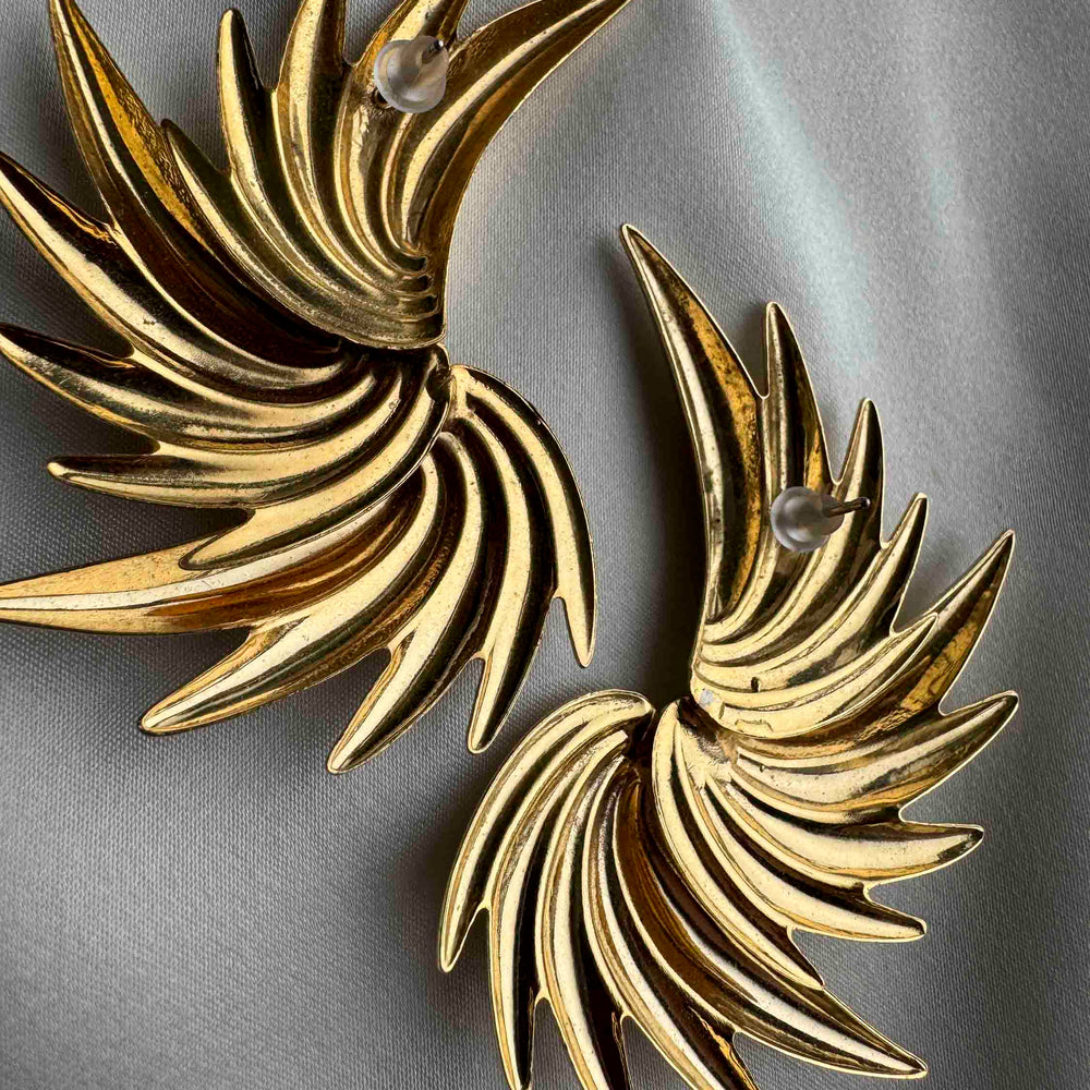 
                      
                        Vintage Gold Statement Earrings – Sculptural Wing Design
                      
                    