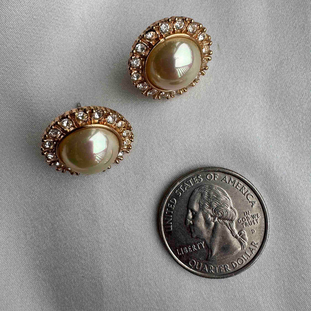 Vintage Faux Pearl & Rhinestone Earrings – Classic Elegance