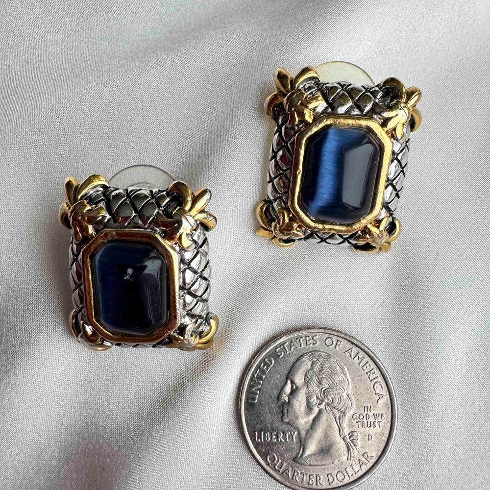 Vintage Monet Earrings – Regal Blue & Gold Statement