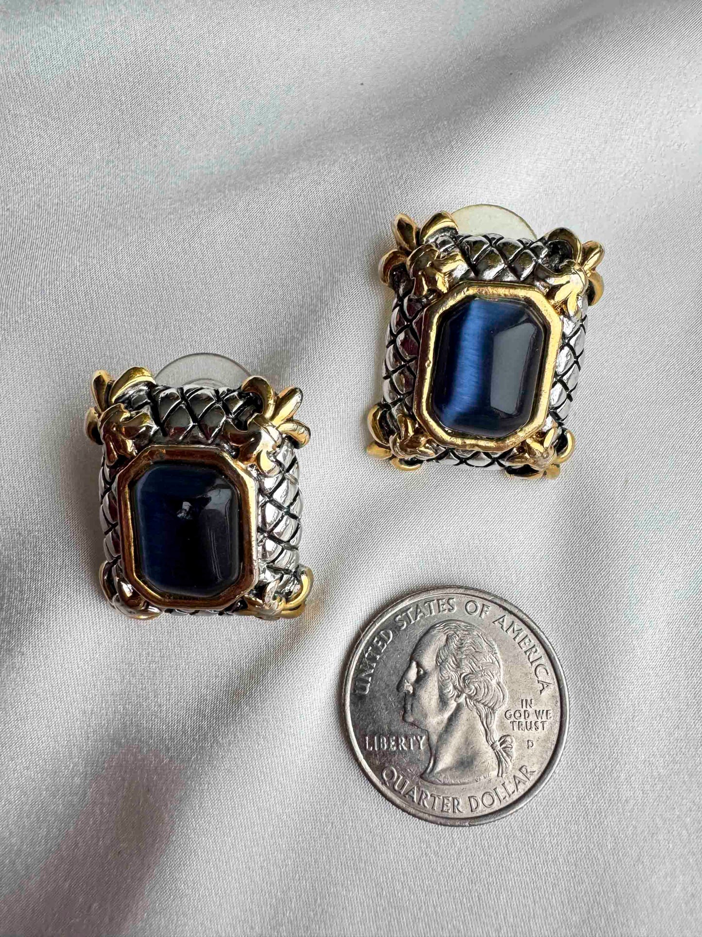 Vintage Monet Earrings – Regal Blue & Gold Statement