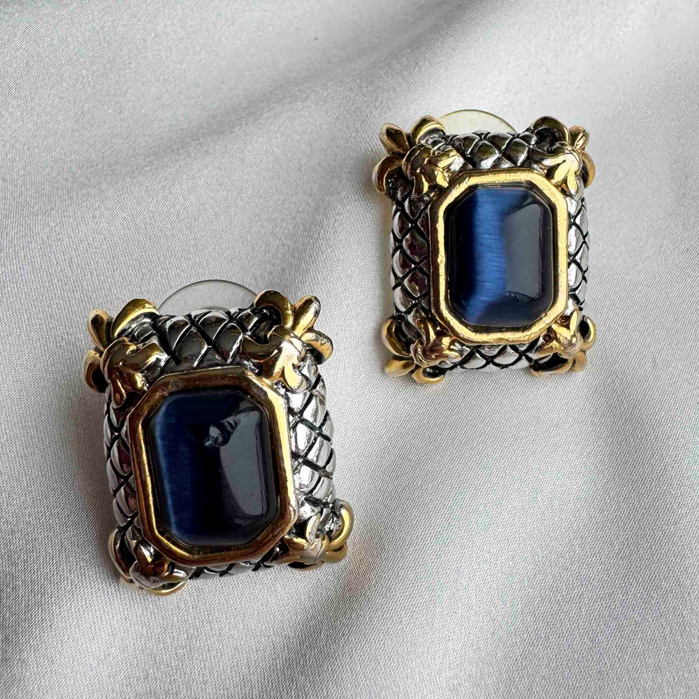 Vintage Monet Earrings – Regal Blue & Gold Statement