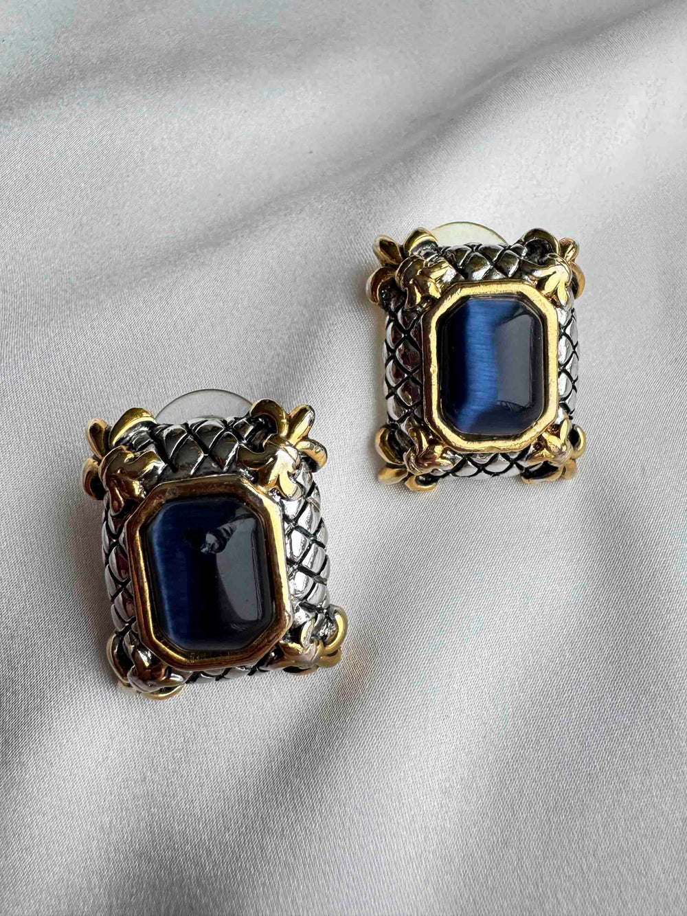 Vintage Monet Earrings – Regal Blue & Gold Statement